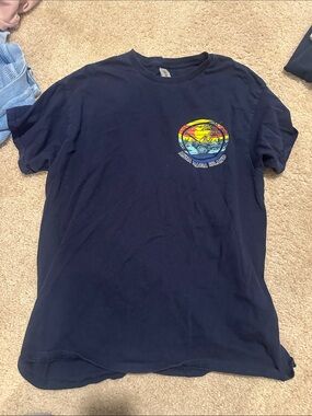 Gildan Navy Short Sleeve Tee with Colorful Island Graphic